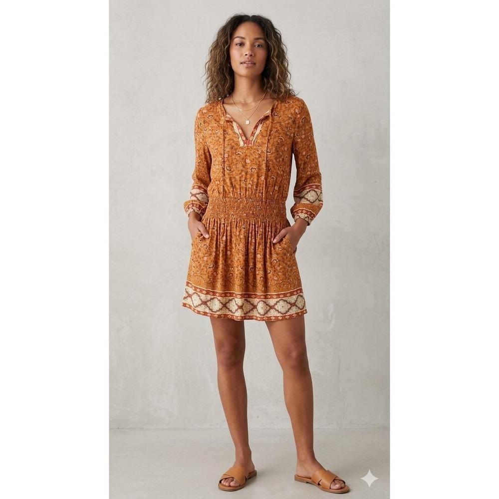 American‎ Eagle Floral Smocked Waist Mini Dress Orange  Small
